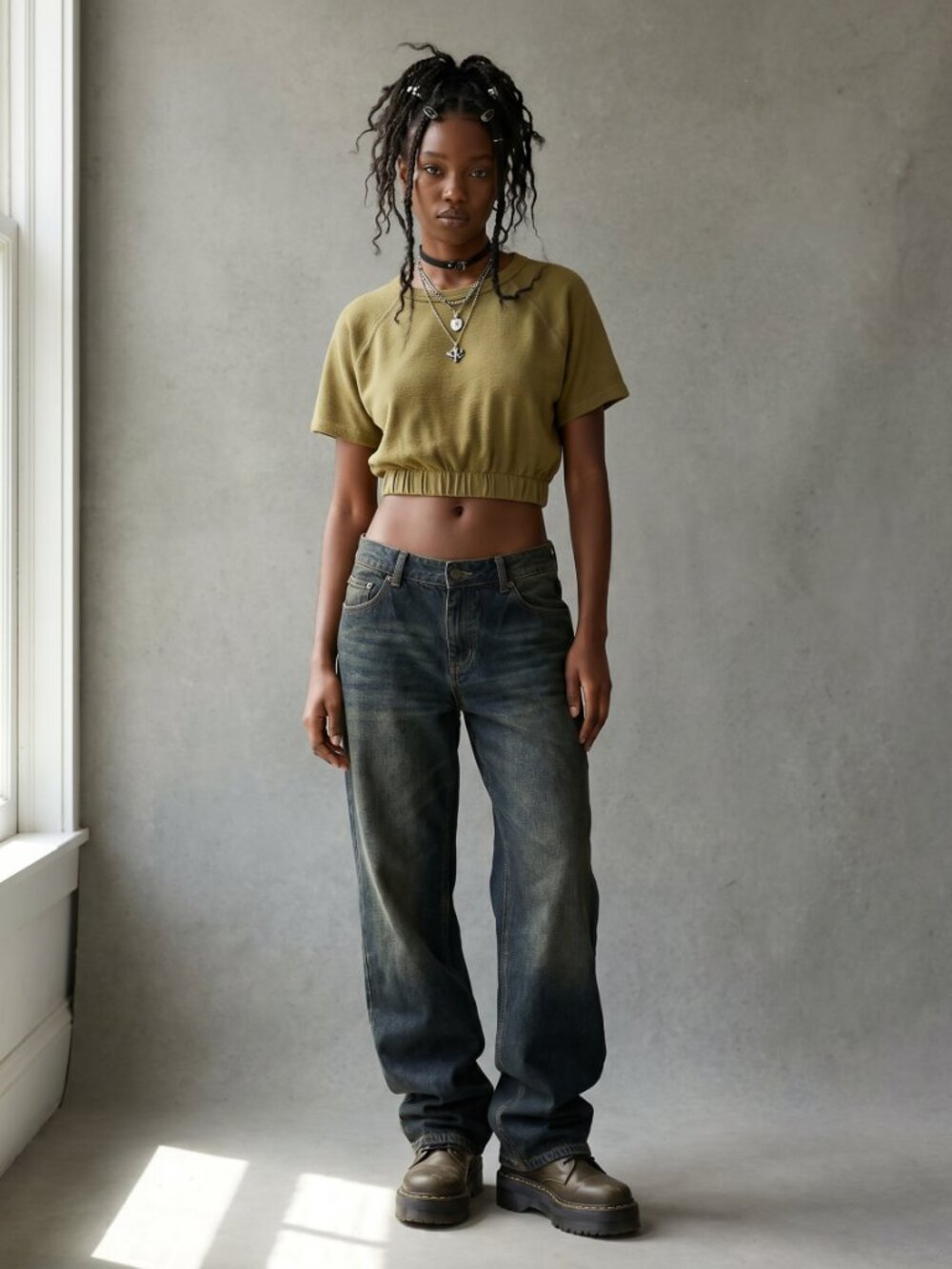 Urban Renewal NWT Olive Green Raglan Cropped Baby Tee Ruched Elastic Waist